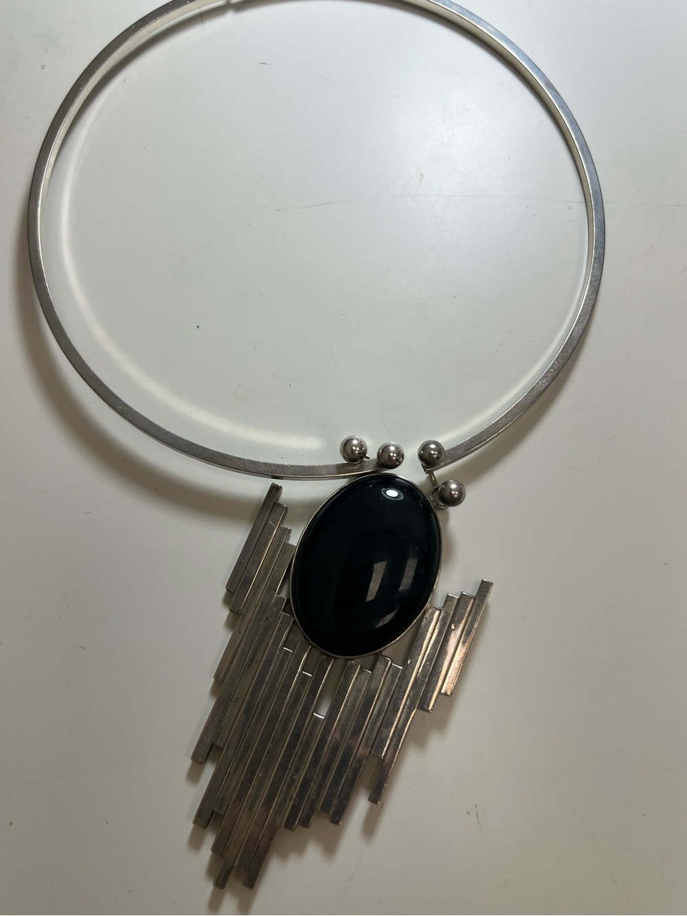 Brutalist Modernist Sterling Black Onyx Tassel Necklace By Aaron Rubinstein